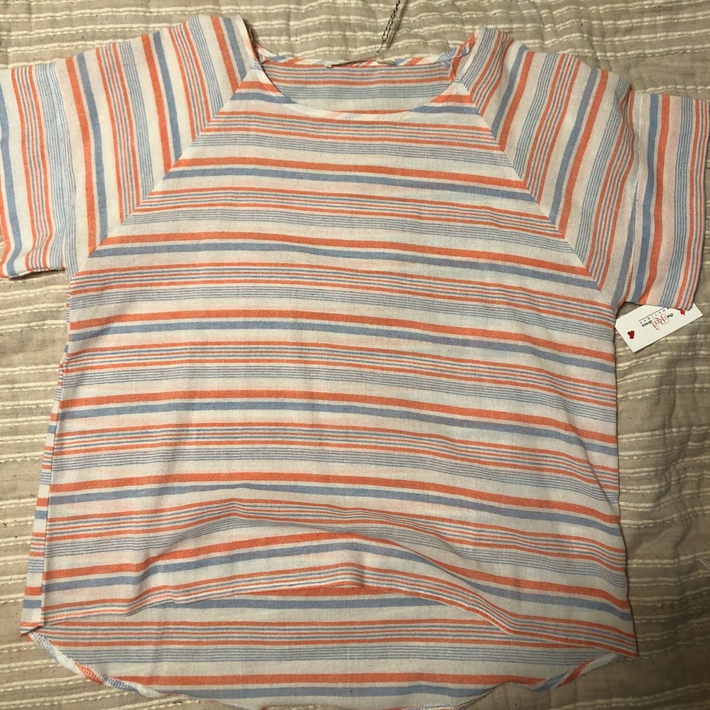 Orange and Blue Striped Linen Blouse